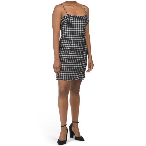 NWT - Dress the Population - Grid Mini Dress - Black&White Kallan - Picture 1 of 2
